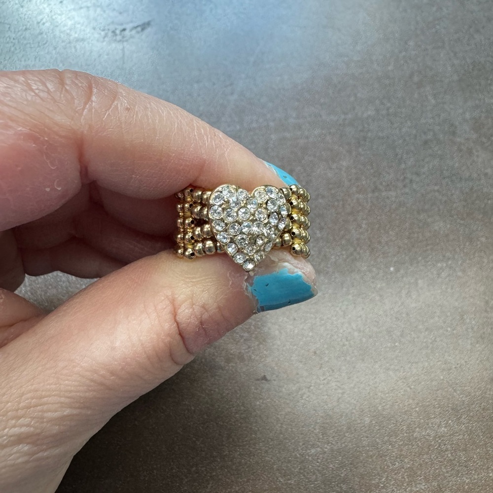 Guess Gold and Silver Heart Crystal Ring